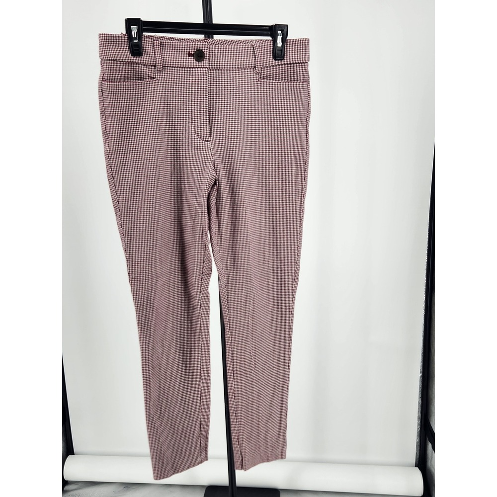 Loft Marisa Fit Pants Womens 4 Burgundy White Houndstooth Slim Straight Ankle